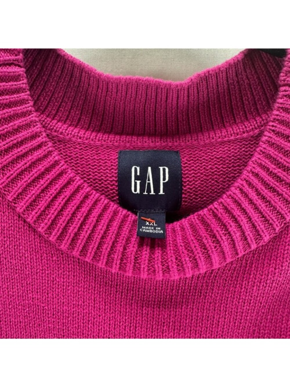 Gap Crewneck Sweater Womens 2XL Ribbed Split Hem Pullover Festival Fuchsia Pink - Picture 12 of 13